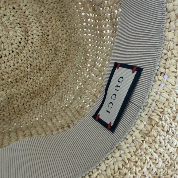NWT GUCCI Monogram Embellished Raffia Hat Sz S - Picture 7 of 10